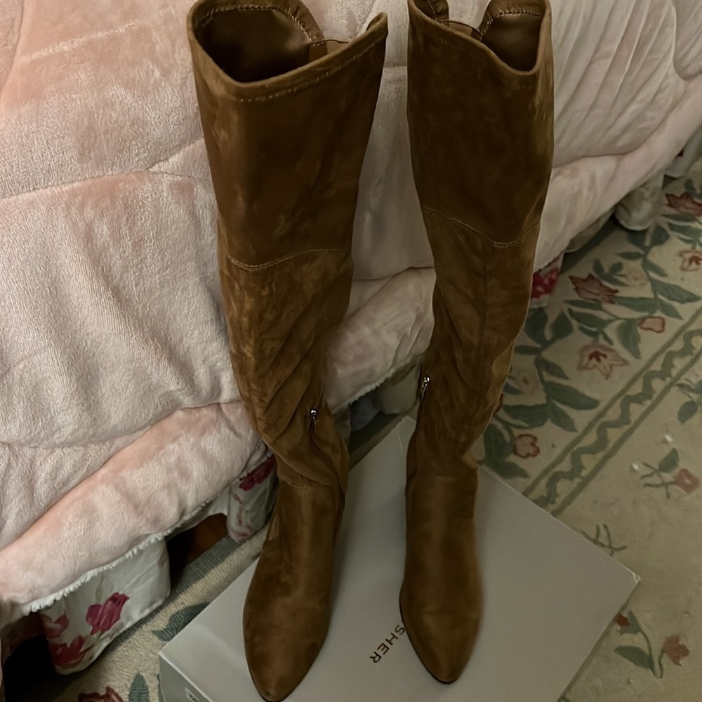 Marc Fisher Luley over the knee boots in camel/tan suede. Size 6.